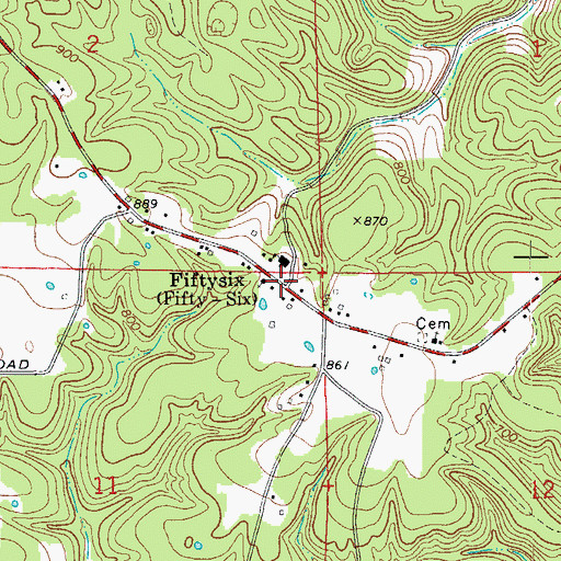 Topographic Map of Fiftysix, AR
