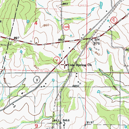 Topographic Map of Cole Spring Church, MO