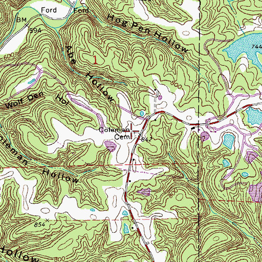 Topographic Map of Coleman Cemetery, MO