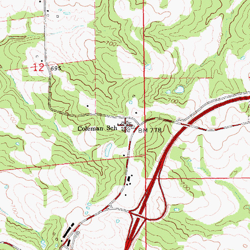 Topographic Map of Coleman Elementary School, MO