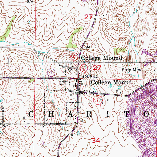 Topographic Map of College Mound, MO