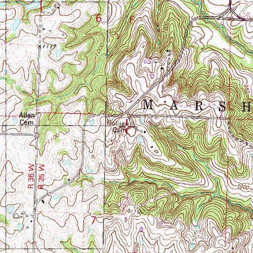 Topographic Map of Collier Cemetery, MO