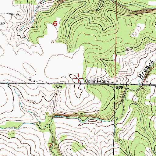 Topographic Map of Collins Cemetery, MO
