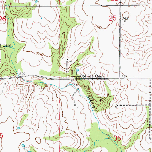 Topographic Map of Collins Cemetery, MO