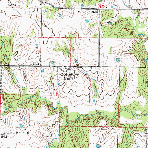 Topographic Map of Colter Cemetery, MO