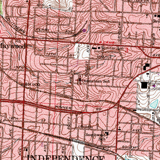 Topographic Map of Columbian School, MO