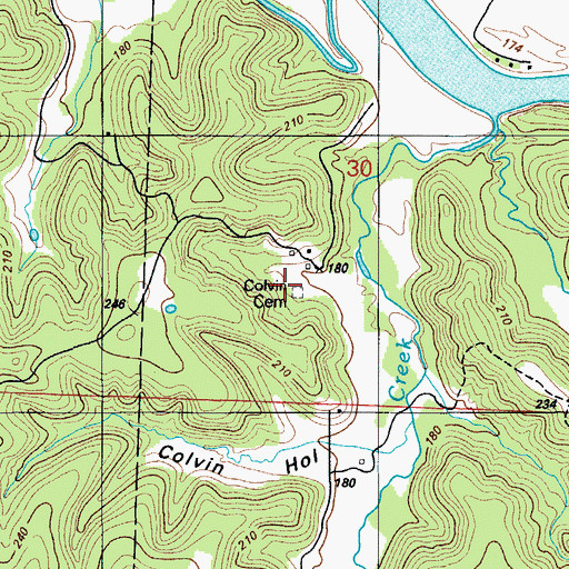 Topographic Map of Colvin Cemetery, MO