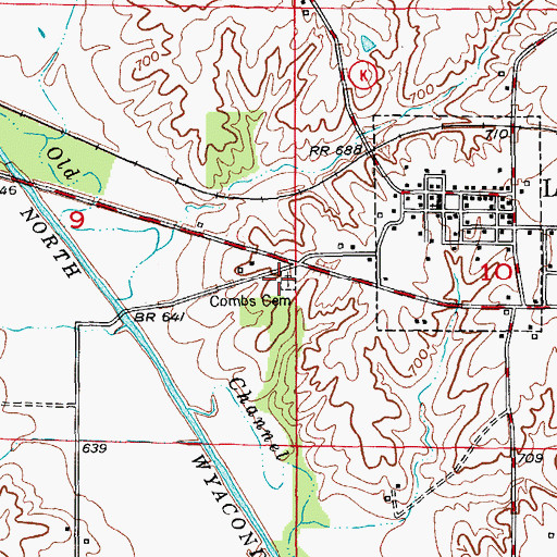 Topographic Map of Combs Cemetery, MO