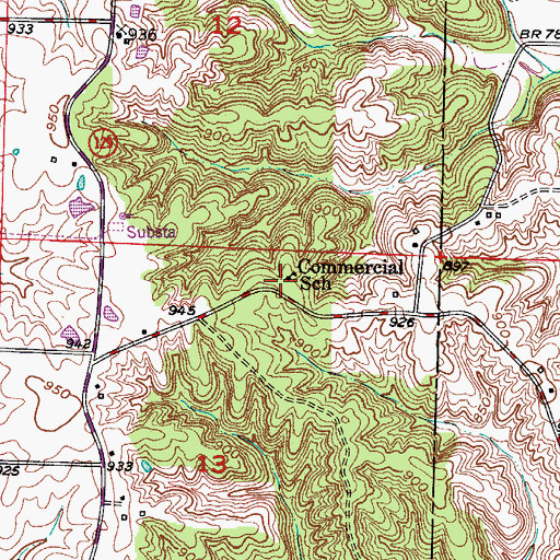 Topographic Map of Commercial School, MO