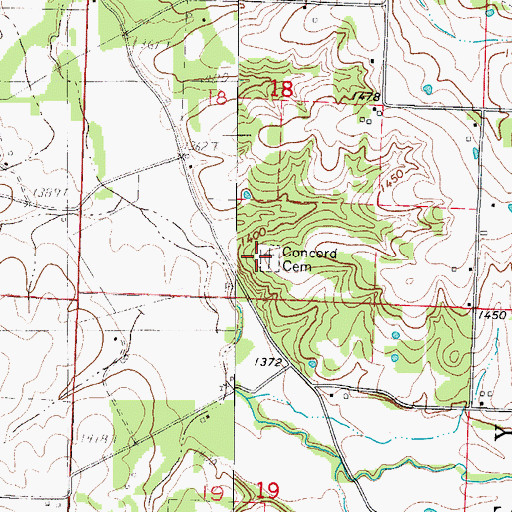 Topographic Map of Concord Cemetery, MO