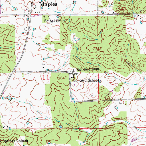 Topographic Map of Concord Cemetery, MO