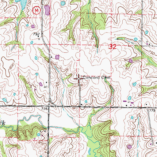 Topographic Map of Concord Cemetery, MO
