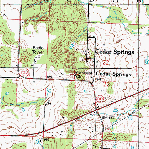Topographic Map of Concord Church, MO