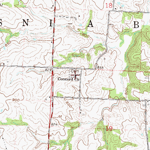 Topographic Map of Concord Church, MO