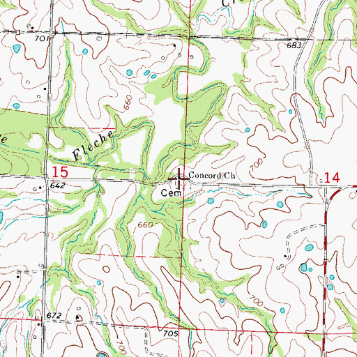 Topographic Map of Concord Church, MO