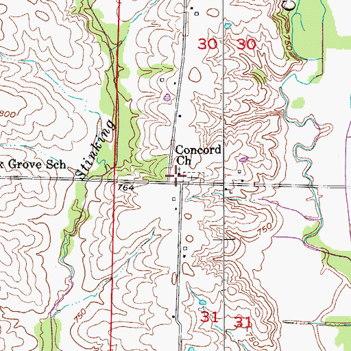 Topographic Map of Concord Church, MO