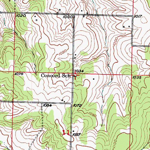 Topographic Map of Concord School, MO