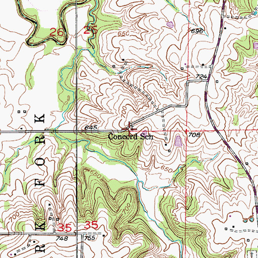 Topographic Map of Concord School (historical), MO