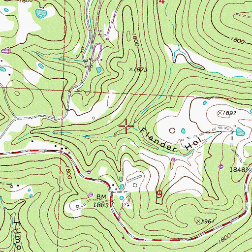 Topographic Map of Flander Hollow, AR