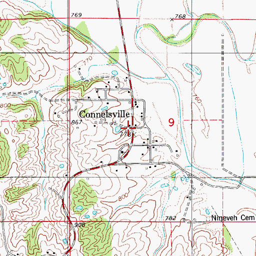Topographic Map of Connelsville, MO