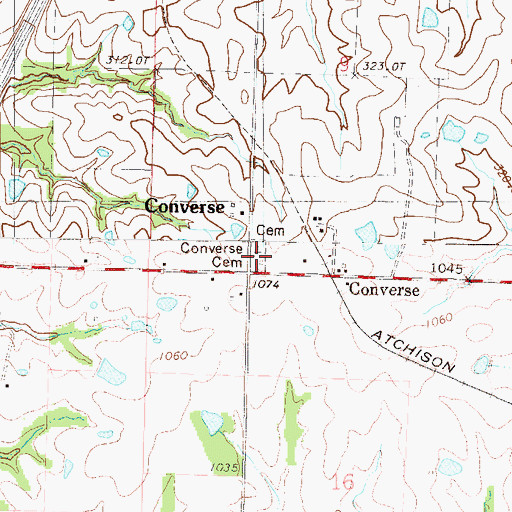 Topographic Map of Converse Cemetery, MO