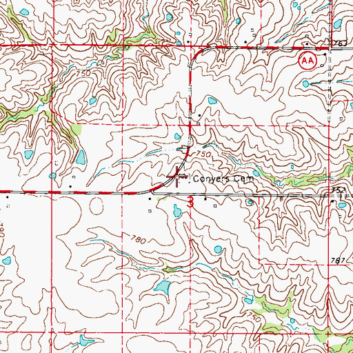 Topographic Map of Conyers Cemetery, MO