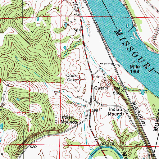 Topographic Map of Cook Cemetery, MO