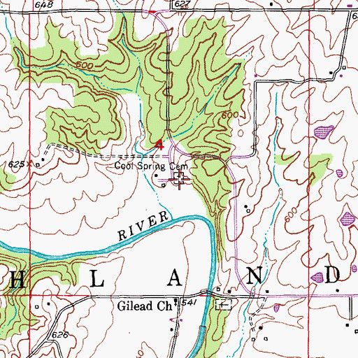 Topographic Map of Cool Spring Cemetery, MO