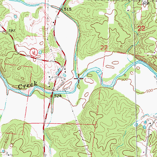 Topographic Map of Coon Creek, MO