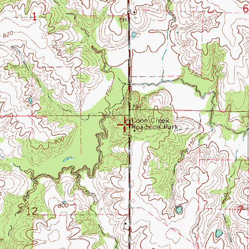 Topographic Map of Coon Creek Roadside Park, MO