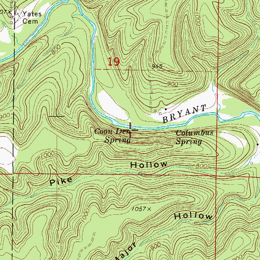 Topographic Map of Coon Den Spring, MO