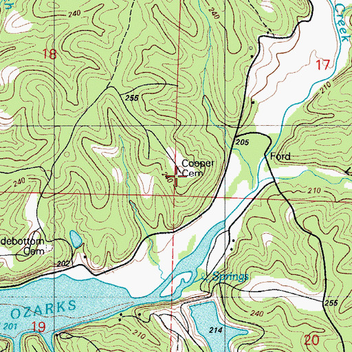 Topographic Map of Cooper-Wood Cemetery, MO