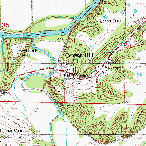 Topographic Map of Cooper Hill, MO