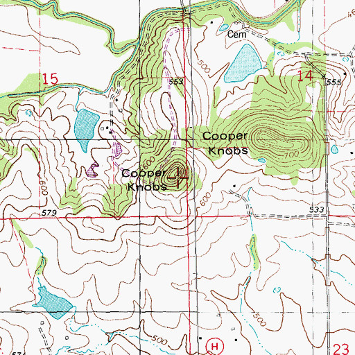 Topographic Map of Cooper Knobs, MO