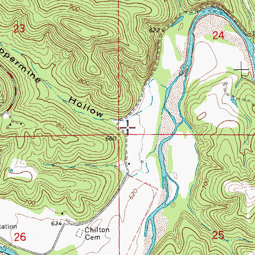 Topographic Map of Coppermine Hollow, MO