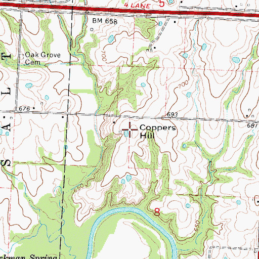 Topographic Map of Coppers Hill, MO