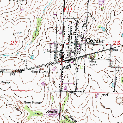 Topographic Map of Corder, MO