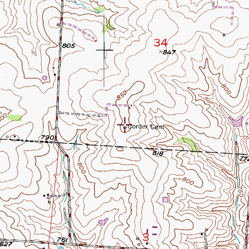 Topographic Map of Corder Cemetery, MO