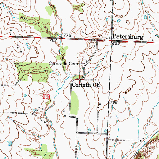 Topographic Map of Corinth Church, MO