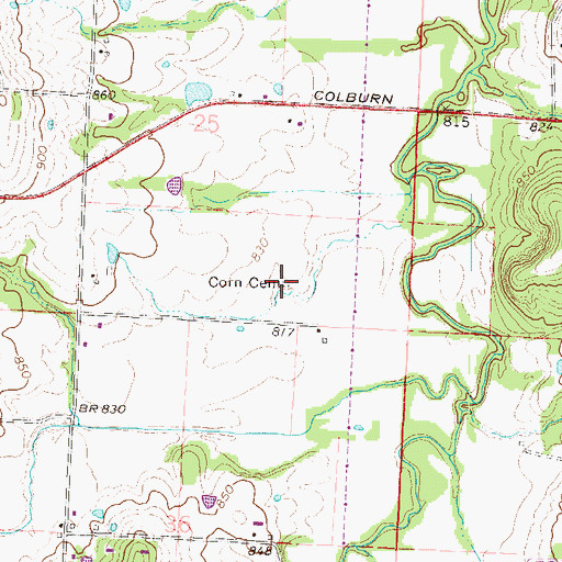 Topographic Map of Corn Cemetery, MO