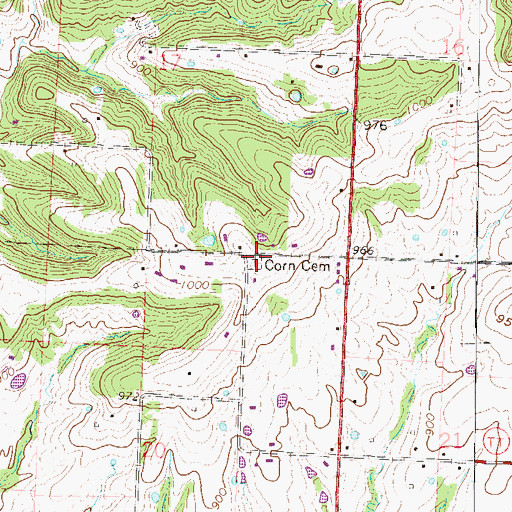 Topographic Map of Corn Cemetery, MO