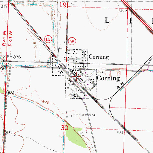 Topographic Map of Corning, MO