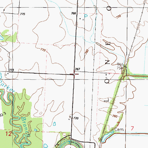 Topographic Map of Cornland School (historical), MO