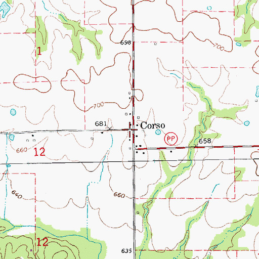 Topographic Map of Corso, MO