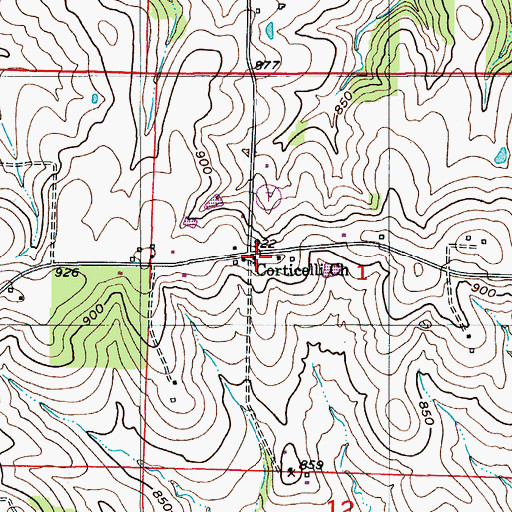 Topographic Map of Corticelli Church, MO