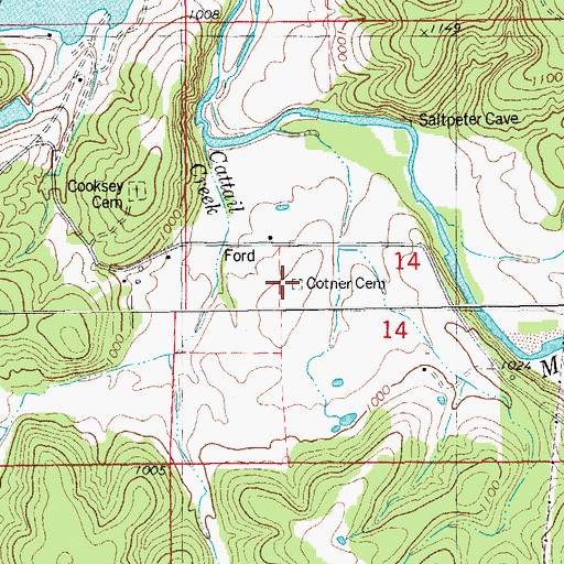 Topographic Map of Cotner Cemetery, MO