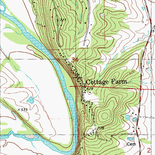 Topographic Map of Cottage Farm, MO