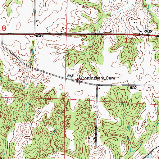 Topographic Map of Cottingham Cemetery, MO