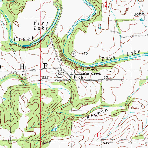 Topographic Map of Cotton Creek School (historical), MO