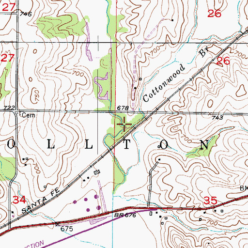 Topographic Map of Cottonwood Branch, MO